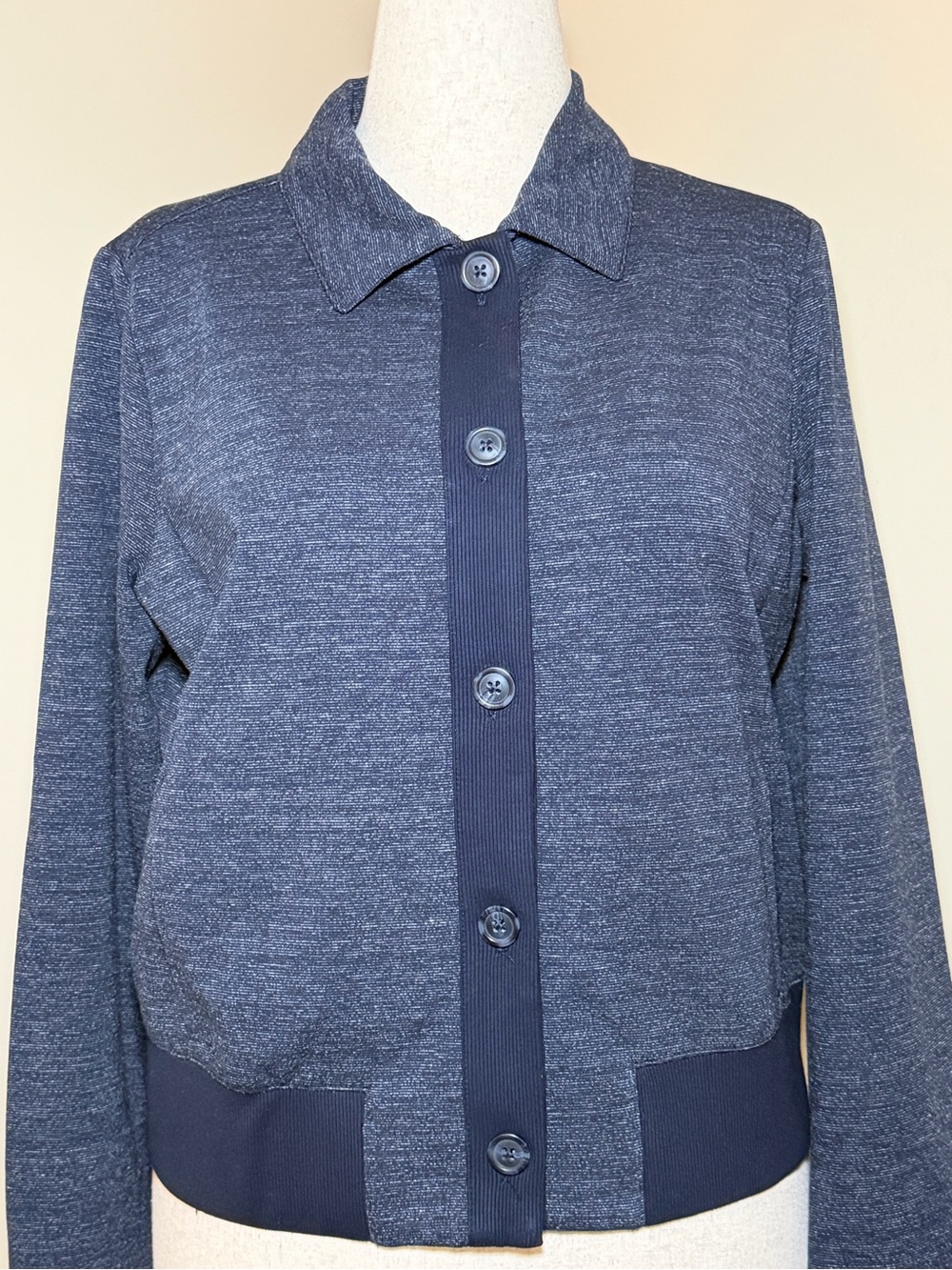 J. Jill Wearever Knit Jacket Womens Medium Blue Button Front Career Stretch